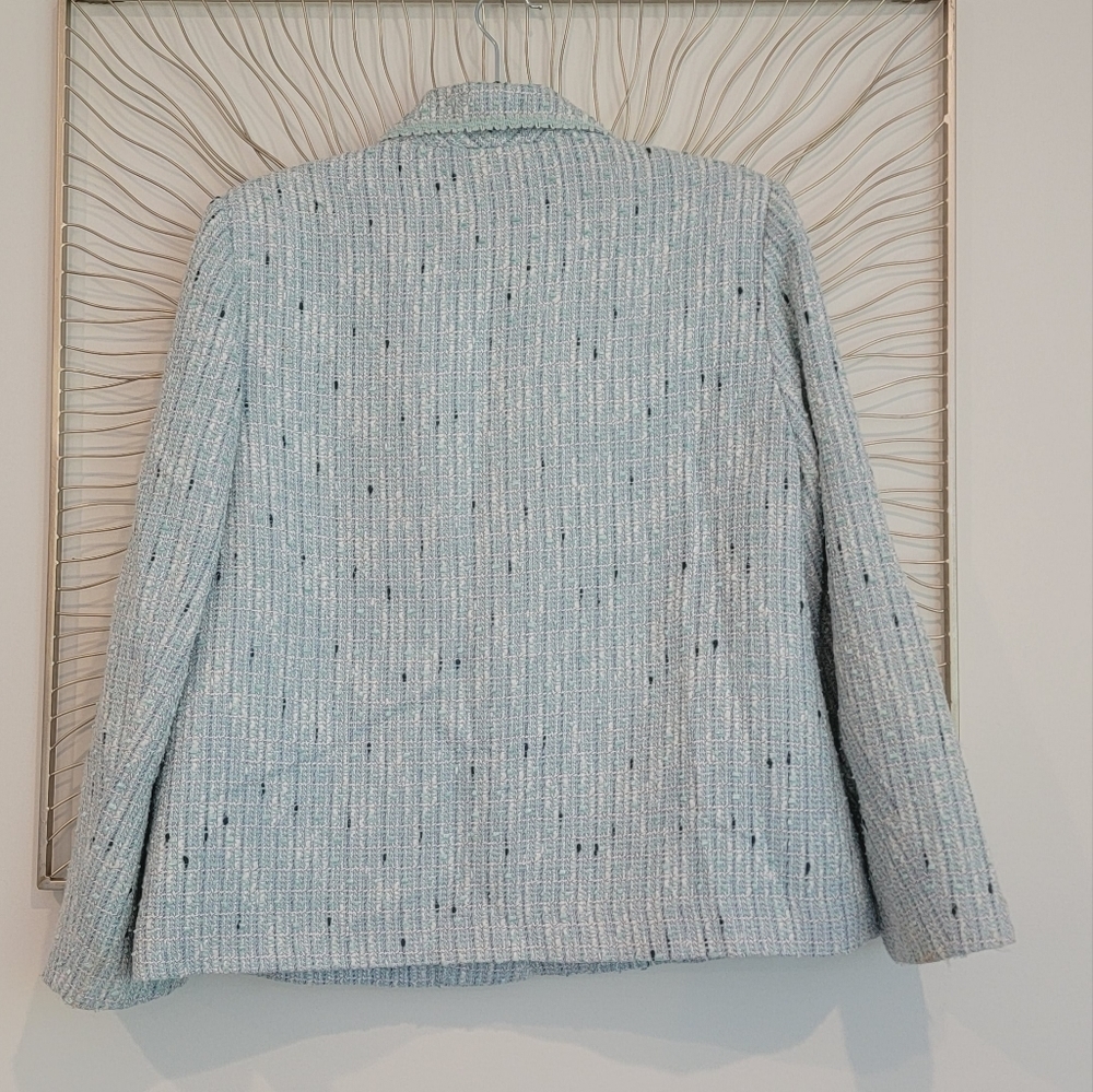 Alfred Dunner Blue White Aqua Boucle Tweed Suit Blazer Jacket 14 Petite - Picture 10 of 15